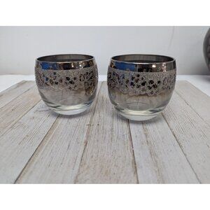 Dorothy Thorpe Roly Poly Glasses Silver Fade Grape Design Vintage Set 2 Ombre